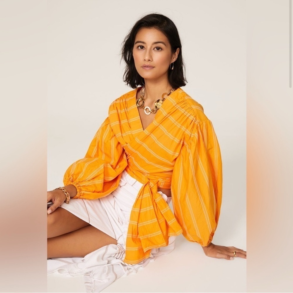 ACLER Wyatt Wrap Blouse Cotton Orange Size US 2
